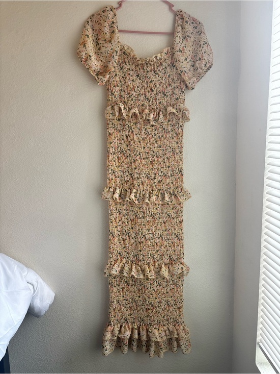 Mable Dresses & Skirts - Mable Floral Smocked Midi Dress Cottagecore Puff Sleeve Ruffle Size M